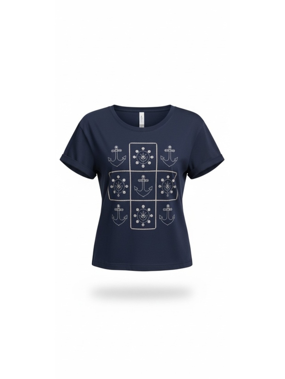 Navy Rhinestone Nautical Graphic T-Shirt